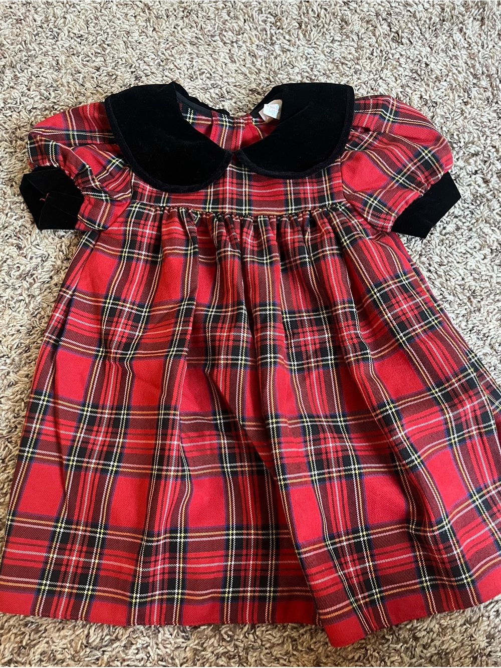 90s VTG plaid holiday Christmas dress - black velvet, babydoll